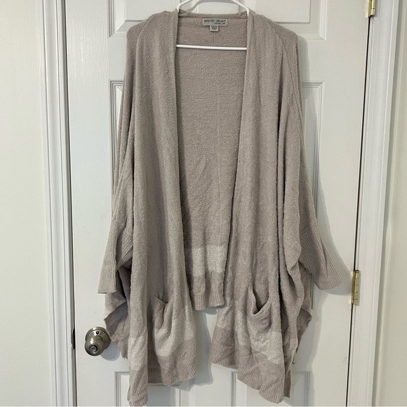 Barefoot Dreams Cozy Chic Lite Cardigan One Size Open Pockets Beige Cream Long - Picture 2 of 8